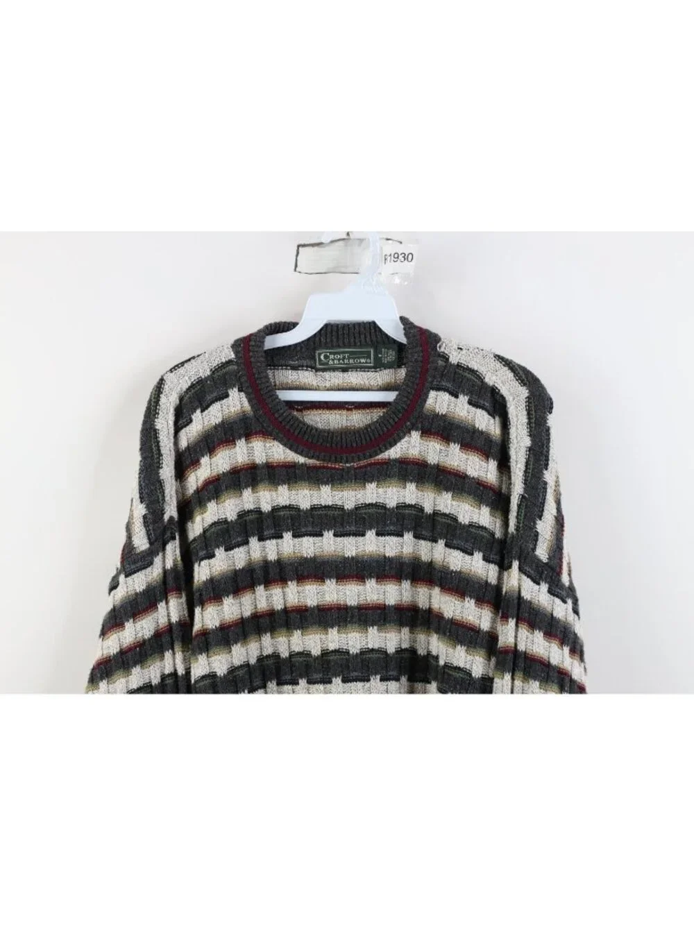 Vintage 90s Streetwear Mens Small Striped Cotton Weave Knit Crewneck Sweater USA